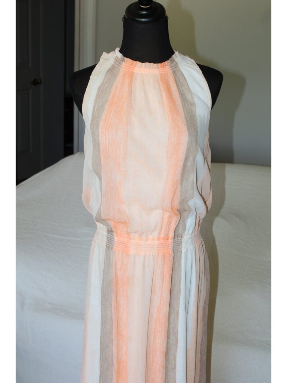 Chico's watercolor striped maxi dress size 1/8 US halter neckline smocked waist - Picture 7 of 8